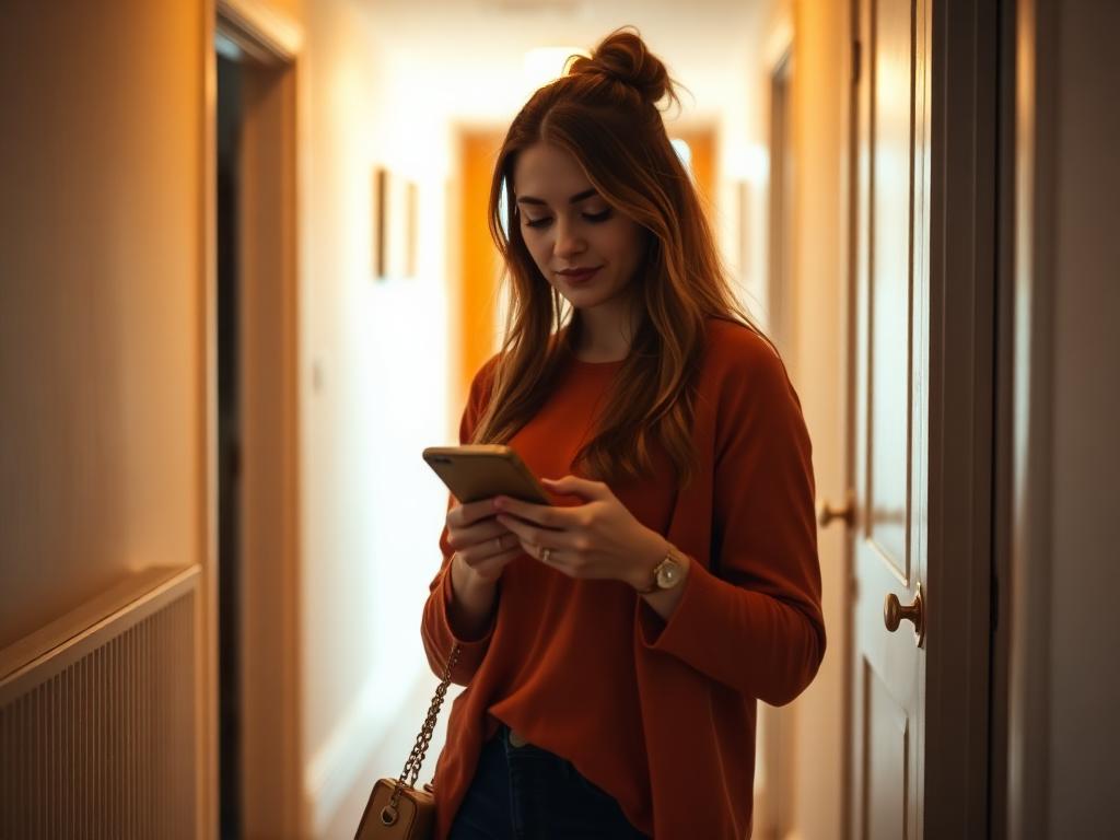 Tenant chatting with Hatch on their phone in a flat hallway